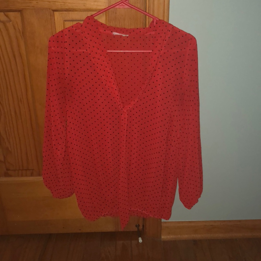 red and black polka dot top from Francesca’s